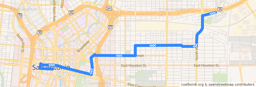 Mapa del recorrido Hays Frequent de la línea  en San Antonio.