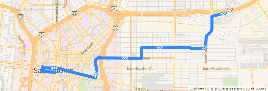 Mapa del recorrido Hays Frequent de la línea  en Сан-Антонио.