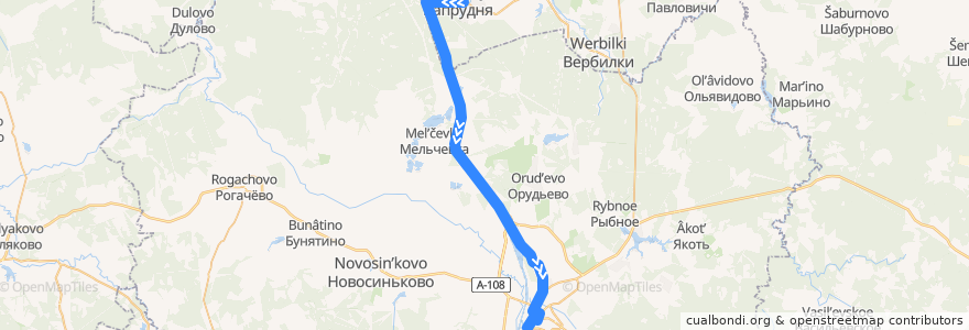 Mapa del recorrido Автобус №30: Запрудня - Ударная - Дмитров de la línea  en Московская область.