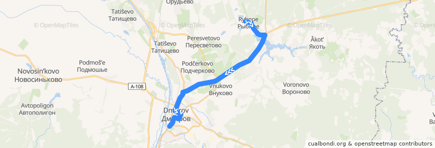 Mapa del recorrido Автобус №40: Рыбное - Дмитров de la línea  en Дмитровский городской округ.