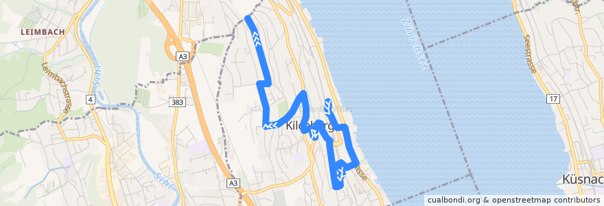 Mapa del recorrido Bus 163: Kilchberg ZH, Bahnhof → Kilchberg ZH, Obere Hornhalde de la línea  en Kilchberg (ZH).