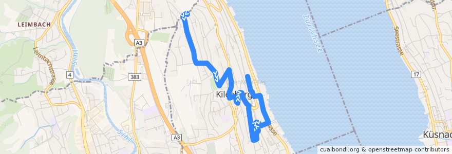 Mapa del recorrido Bus 163: Kilchberg ZH, Obere Hornhalde → Kilchberg ZH, Bahnhof de la línea  en Kilchberg (ZH).