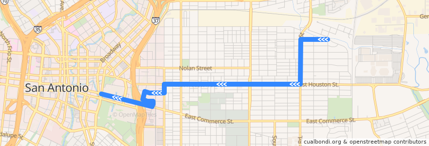 Mapa del recorrido East Houston Frequent de la línea  en Сан-Антонио.