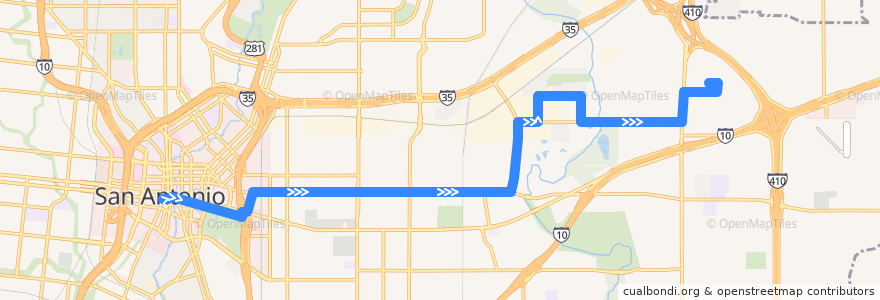Mapa del recorrido East Houston Frequent de la línea  en Сан-Антонио.