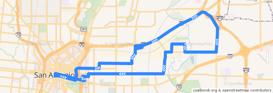 Mapa del recorrido Hays/East Houston Lineup de la línea  en San Antonio.