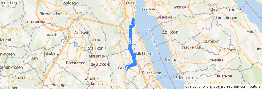 Mapa del recorrido Bus 185: Adliswil, Bahnhof → Zürich, Bahnhof Wollishofen de la línea  en Zurich.