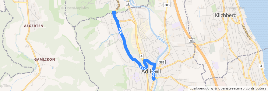 Mapa del recorrido Bus 151: Adliswil, Bahnhof => Zürich, Mittelleimbach de la línea  en Adliswil.