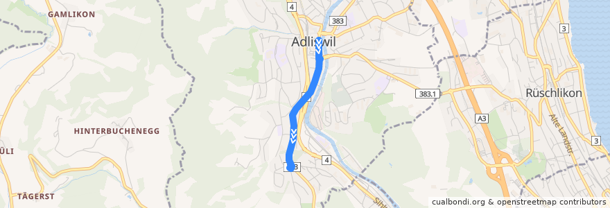 Mapa del recorrido Bus 153: Adliswil, Bahnhof => Adliswil, Büchel de la línea  en Adliswil.