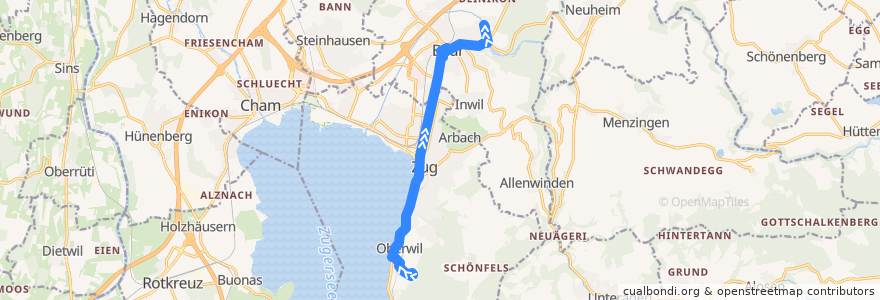 Mapa del recorrido Bus 3: Oberwil bei Zug, Klinik Zugersee => Baar, Lättich (Hauptweg) de la línea  en Zug.