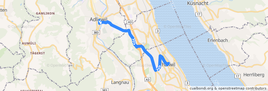 Mapa del recorrido Bus 156: Adliswil, Bahnhof => Thalwil, Zentrum de la línea  en Bezirk Horgen.