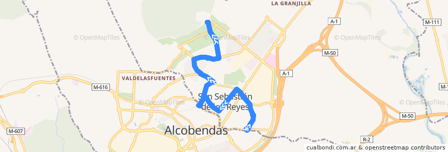 Mapa del recorrido L4 Moscatelares - Polideportivo de la línea  en San Sebastián de los Reyes.