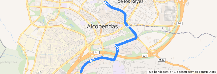 Mapa del recorrido L9 Estación FF.CC. - Alcobendas Arroyo de la Vega de la línea  en Alcobendas.