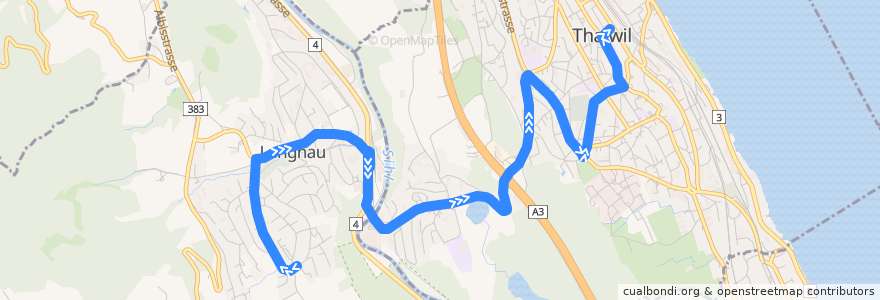 Mapa del recorrido Bus 140: Langnau am Albis, Unterrengg => Thalwil, Zentrum [Hauptweg] de la línea  en Bezirk Horgen.