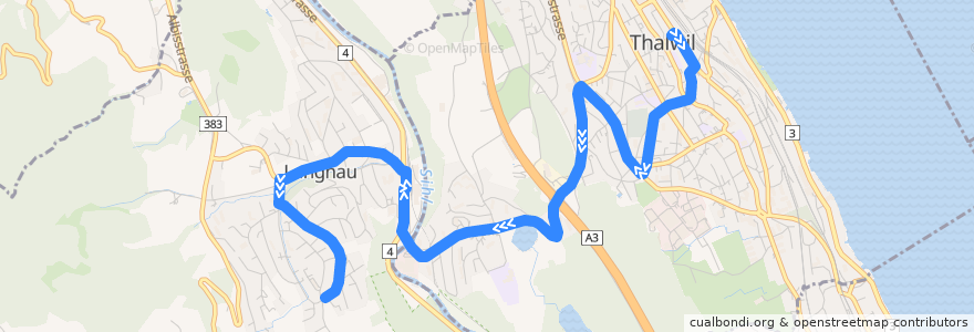 Mapa del recorrido Bus 140: Thalwil, Zentrum => Langnau am Albis, Unterrengg [Hauptweg] de la línea  en Bezirk Horgen.