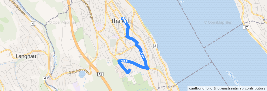 Mapa del recorrido Bus 142: Thalwil, Zentrum => Thalwil, Böni de la línea  en Thalwil.