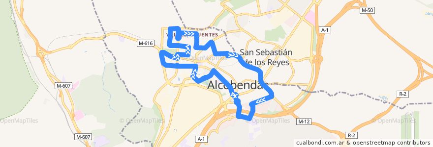 Mapa del recorrido C11 Circular Valdelasfuentes - Pso de la Chopera - Valdelasfuentes de la línea  en Alcobendas.