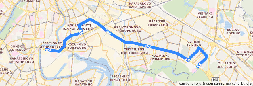 Mapa del recorrido Автобус №99: Автозаводский мост - 138-й квартал Выхина de la línea  en Moskau.