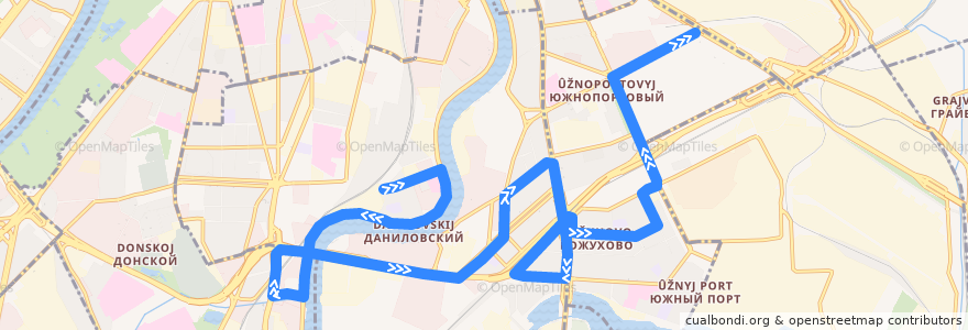 Mapa del recorrido Автобус 186: 3-й Павелецкий проезд => Метро "Волгоградский проспект" de la línea  en Москва.