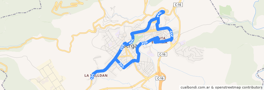 Mapa del recorrido L1 Ciutat de la línea  en Berga.