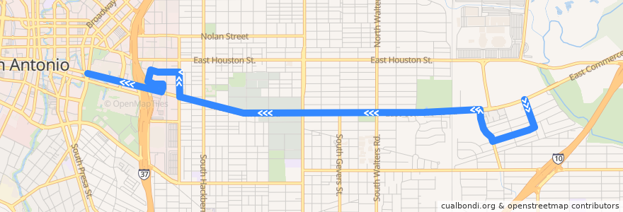 Mapa del recorrido East Commerce Frequent de la línea  en San Antonio.