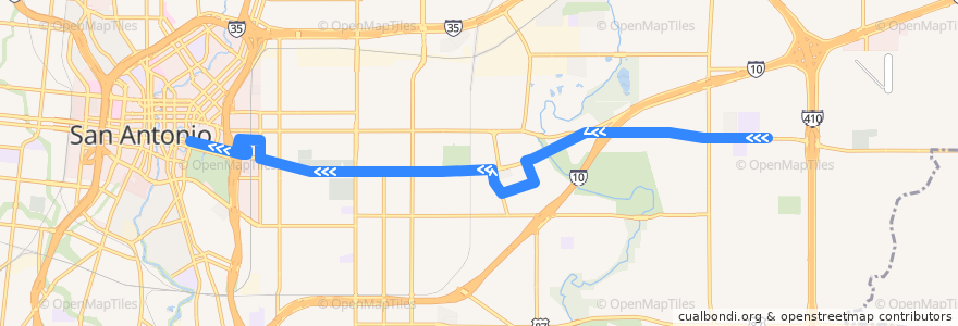 Mapa del recorrido East Commerce Frequent de la línea  en San Antonio.
