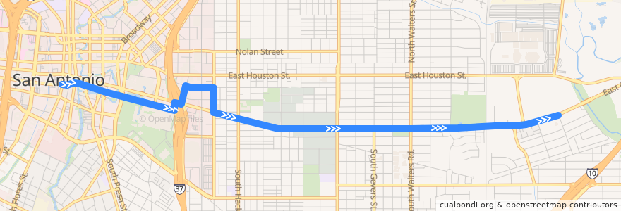 Mapa del recorrido East Commerce Frequent de la línea  en サンアントニオ.