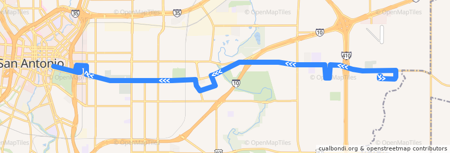 Mapa del recorrido East Commerce Frequent de la línea  en San Antonio.