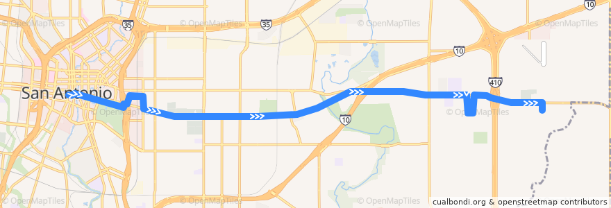 Mapa del recorrido East Commerce Frequent de la línea  en San Antonio.