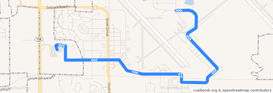 Mapa del recorrido MetroBus 21X Scott AFB-East Base Shuttle (westbound) de la línea  en ایلینوی.