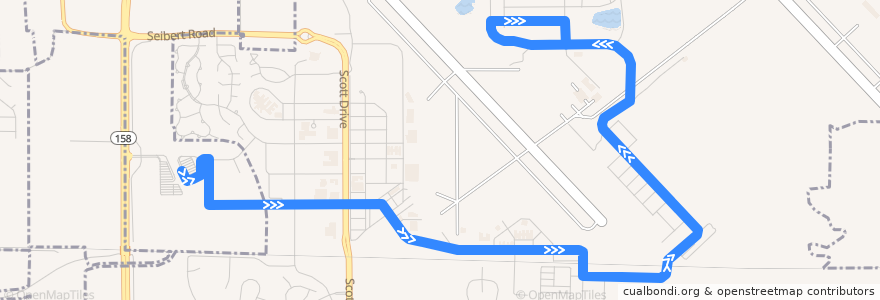 Mapa del recorrido MetroBus 21X Scott AFB-East Base Shuttle (eastbound) de la línea  en ایلینوی.