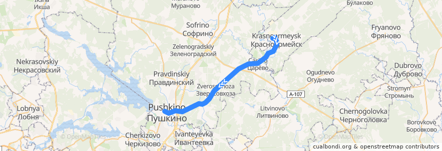 Mapa del recorrido Автобус 21: Красноармейск — Пушкино de la línea  en Пушкинский городской округ.