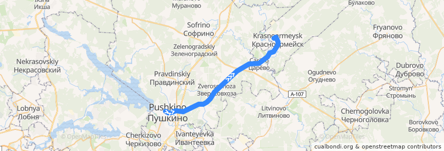 Mapa del recorrido Автобус 21: Пушкино — Красноармейск de la línea  en Пушкинский городской округ.