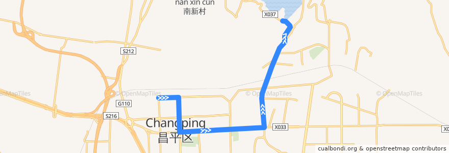 Mapa del recorrido Bus 昌56: 水屯市场 => 十三陵水库 de la línea  en 昌平区.