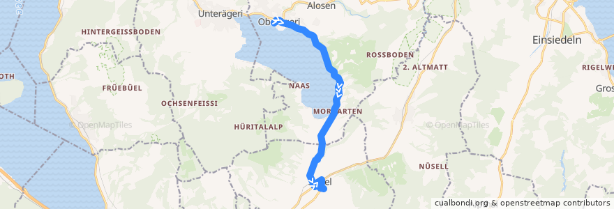 Mapa del recorrido Bus 9: Oberägeri, Station => Sattel, Gondelbahn de la línea  en Schweiz/Suisse/Svizzera/Svizra.