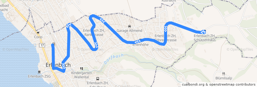 Mapa del recorrido Bus 961: Erlenbach ZH, Trottgatter => Erlenbach ZH, Bahnhof de la línea  en Erlenbach (ZH).