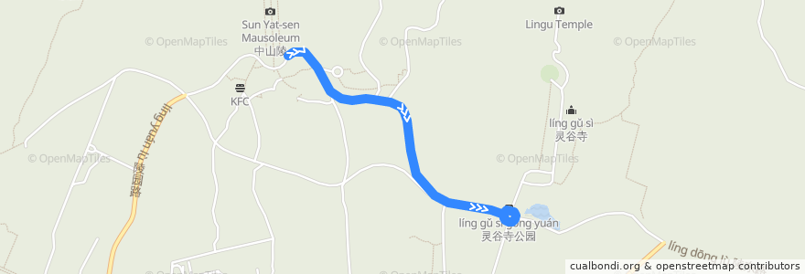 Mapa del recorrido 中山陵景区小火车 de la línea  en 孝陵卫街道.