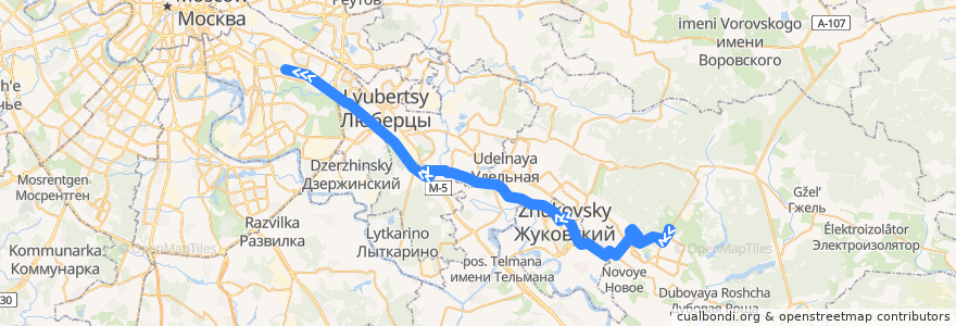 Mapa del recorrido Маршрутка №525: Раменское - метро Кузьминки de la línea  en Oblast de Moscou.