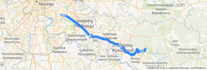 Mapa del recorrido Маршрутка №525: метро Кузьминки — Раменское de la línea  en Moscow Oblast.