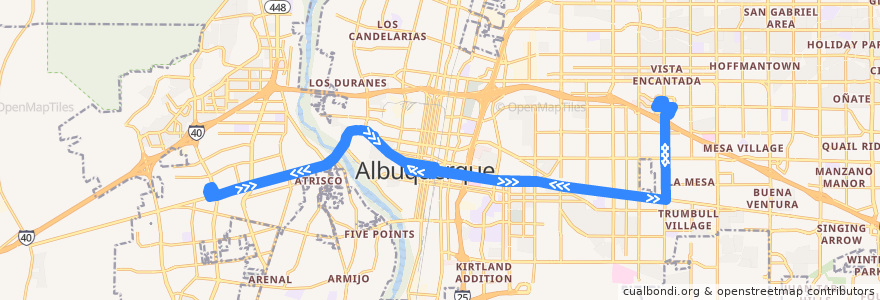 Mapa del recorrido ABQ RIDE Route 766 ART Red Line de la línea  en آلبوکرکی.