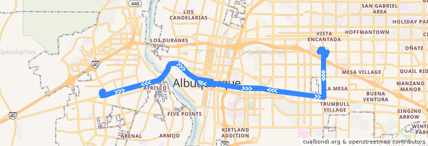 Mapa del recorrido ABQ RIDE Route 766 ART Red Line de la línea  en Albuquerque.