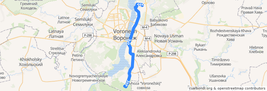 Mapa del recorrido Автобус №122: Центр реабилитации - Будённый de la línea  en городской округ Воронеж.