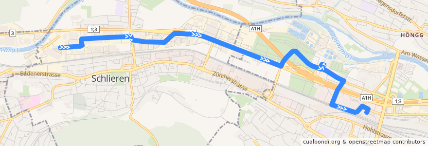 Mapa del recorrido Bus 307: Schlieren, Meuchwis → Zürich, Bahnhof Altstetten Nord de la línea  en زوریخ.