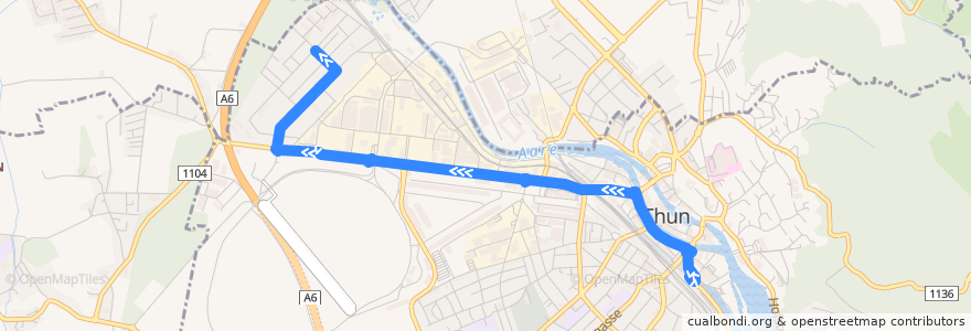 Mapa del recorrido Bus 4: Thun, Bahnhof => Thun, Lerchenfeld de la línea  en Thun.