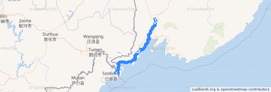 Mapa del recorrido 우쑤리스크–평양 de la línea  en 沿海地方.