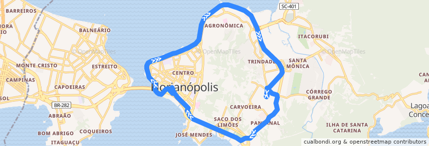 Mapa del recorrido Ônibus 185: UFSC - Semidireto de la línea  en فلوريانوبوليس.