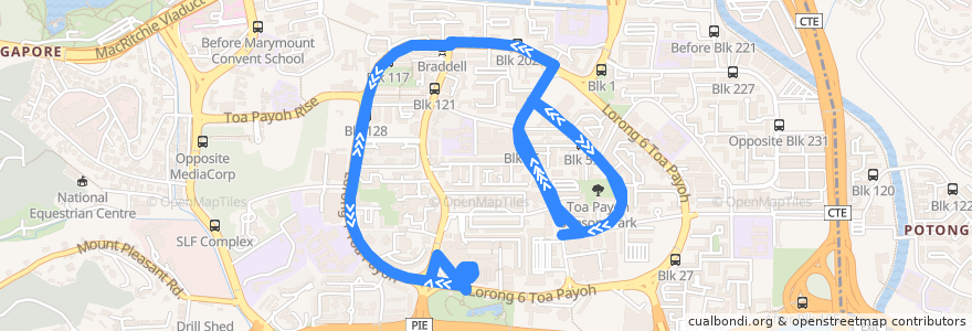Mapa del recorrido Svc 231 (Toa Payoh Interchange => Toa Payoh Interchange) de la línea  en 中区.