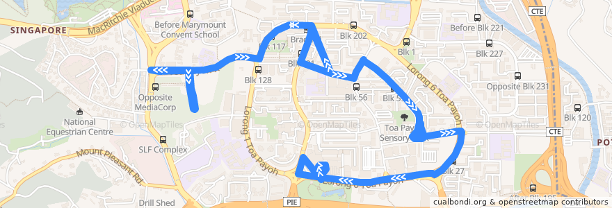 Mapa del recorrido Svc 235 (Toa Payoh Interchange => Toa Payoh Interchange) de la línea  en 中区.