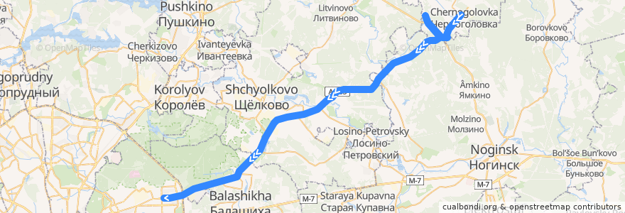 Mapa del recorrido Автобус 320: Черноголовка => Макарово => Москва (метро «Щёлковская») de la línea  en モスクワ州.