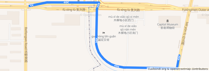 Mapa del recorrido Bus 308: 白云路 => 衙门口 de la línea  en پکن.