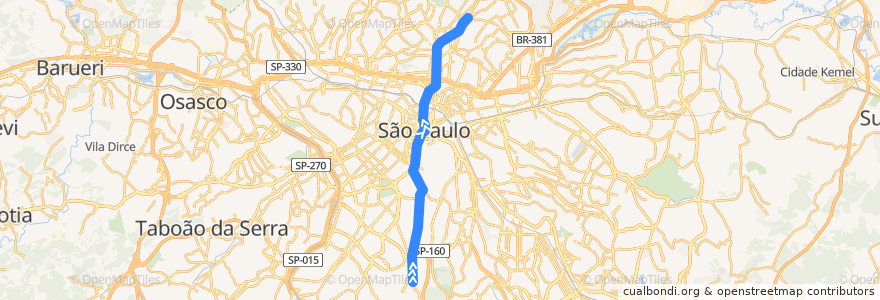 Mapa del recorrido Linha 1 - Azul: Jabaquara ⇒ Tucuruvi de la línea  en Sao Paulo.